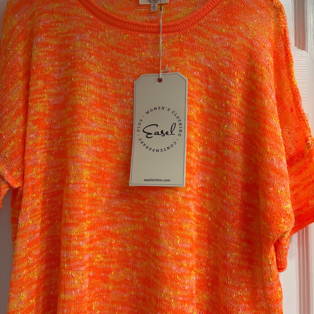 New Easel Multicolor Knit Top Pullover Lightweight Neon Orange & Yellow Small - Picture 2 of 7